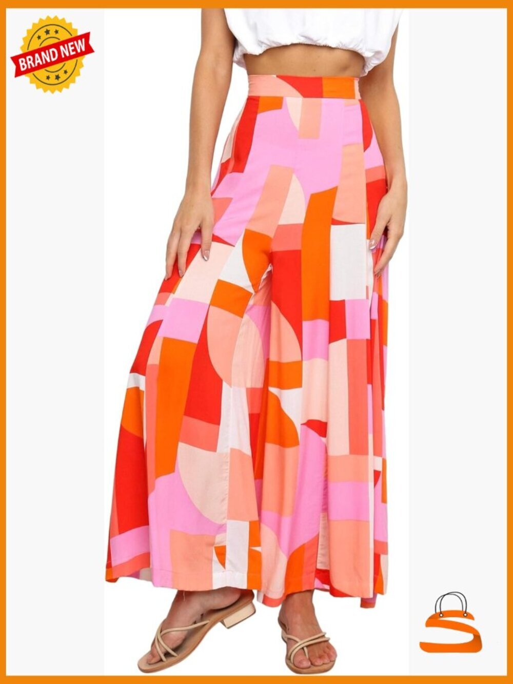 High Rise Wide Leg Palazzo Pull On Pants Checkered Rayon